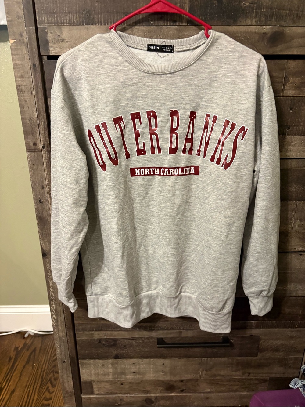 SHEIN Light Gray 'Outer Banks' Crewneck Sweatshirt - Red Lettering